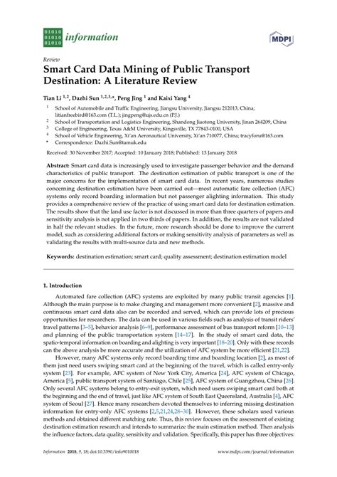 literature review of smart card|Smart Card Data Mining of Public Transport Destination: A .